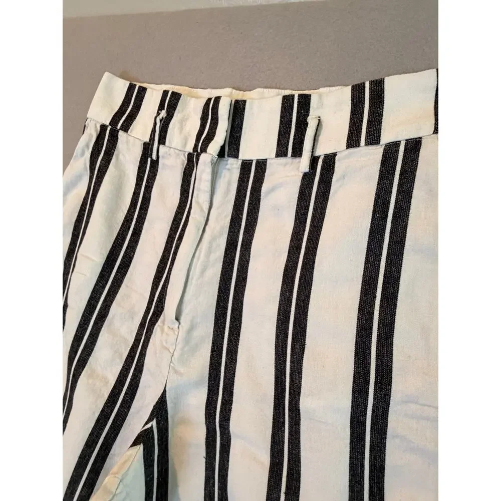 H&M Linen Blend Cropped Wide Leg Pants White Black Stripe Women’s Size 10